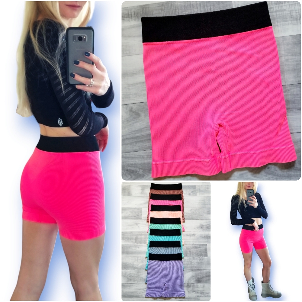 NEW Zenana Ribbed Seamless Short in Washed Fuchsia Hot Pink